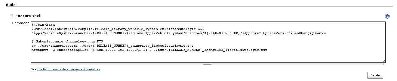 Kompilacia aplikacnej kniznice a nahravanie changelogu na interne FTP