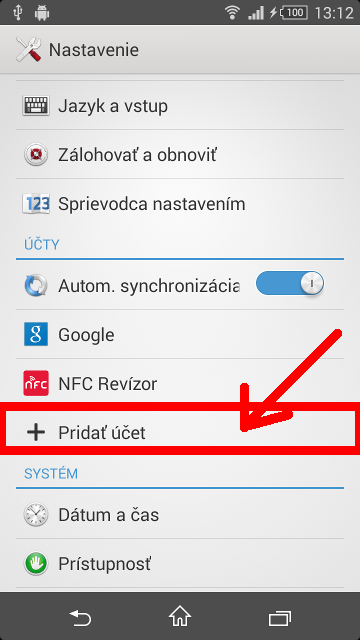 Zvolime pridanie systemoveho uctu, 'System settings/Nastavenia' -> 'Accounts/Ucty'